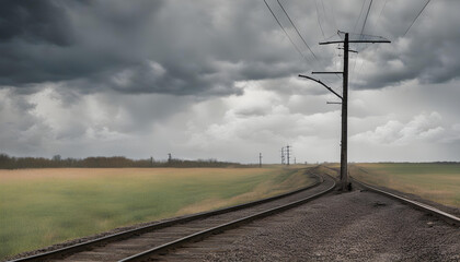 railroad goes to cloudy horizon