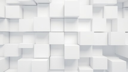 Abstract White Cubes Wall Background. 3d Render Illustration. Generative AI