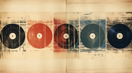 Vinyl records on grunge background. Old vinyl record texture. Generative AI - obrazy, fototapety, plakaty