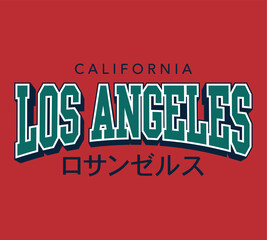 Los Angeles collegiate varsity slogan print with Japanese translation "Los Angeles"