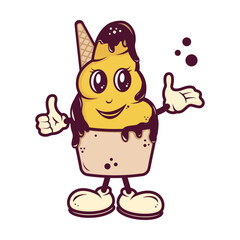 Ice Cream vector logo. Gelato Mascot character design. Illustration for shop. Sweet cartoon cone