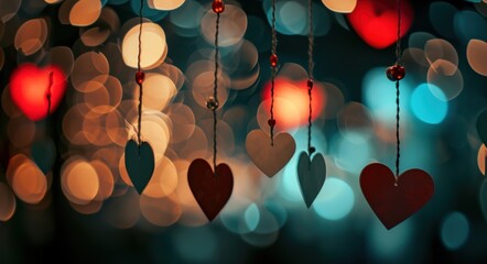 small pictures of hearts hanging on the strings