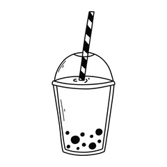 Bubble tea isolated on a white background in doodle style. Vector illustration of smoothie or bubble tea.