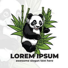 Panda vector design illustration, Panda and bamboo logo design, panda with bamboo tree illustration.