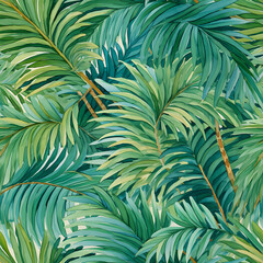 Palms Leaves Watercolor Seamless Pattern