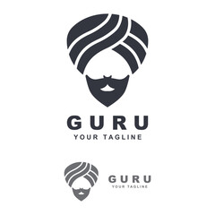 guru logo icon design vector illustration. logo suitable for man related product, yoga, knowledge and traveling agency - obrazy, fototapety, plakaty