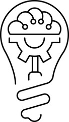 Creative idea icon. Brain and light bulb thin light icon, sign or logo, vector illustration.