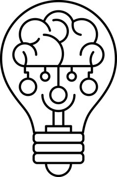 Creative idea icon. Brain and light bulb thin light icon, sign or logo, vector illustration.