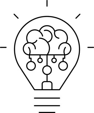 Creative idea icon. Brain and light bulb thin light icon, sign or logo, vector illustration.