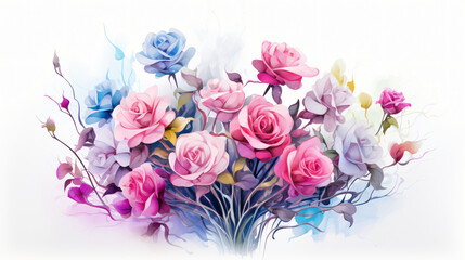Obraz na płótnie Canvas Bouquet of roses white background and copy space
