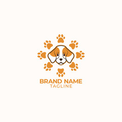 happy dog logo with paw vector 