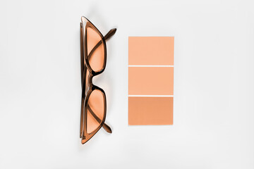 Color samples palette design catalog. New trending PANTONE Peach Fuzz colour of 2024 year