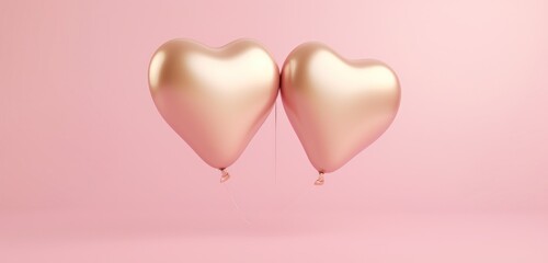 two heart shaped gold and ivory colored balloons on a pink background - Powered by Adobe