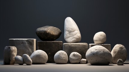 3d rendering of black stone podium on dark background with shadow. Generative AI
