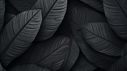 Black palm leaves seamless pattern. Realistic vector illustration of tropical leaf texture. Generative AI