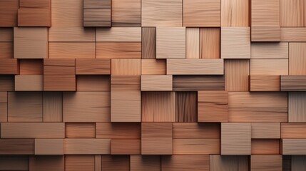 Wooden cubes background. 3d illustration. Abstract geometric background. Generative AI