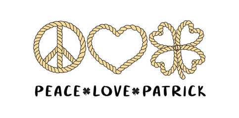 Peace love patrick vector, hand drawn wire rope patrick vector