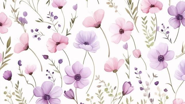 Watercolor painted purple flower. Hand drawn flower design elements isolated on white background.