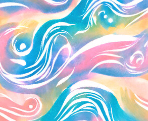 An abstract illustration in a blurry watercolor gradient in turquoise