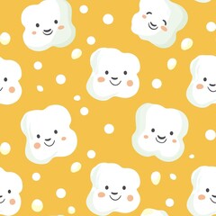 seamless patterns for prints | Puffy Marshmallow Friends 2D Minimal Pattern
