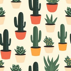 seamless patterns for prints | Cozy Cactus Companions 2D Minimal Pattern