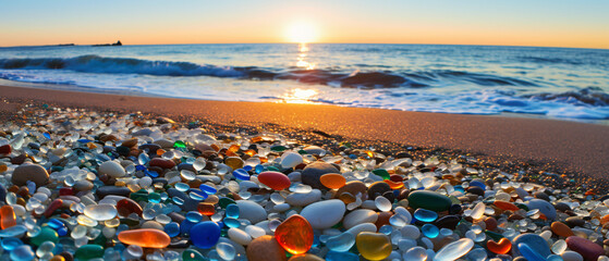 A beautiful beach of sea glass made of tumbled
