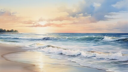 Beautiful seascape. Sunset over the sea. Illustration Generative AI