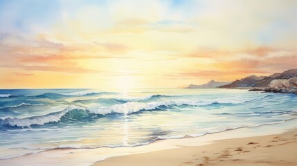Fototapeta na wymiar Beautiful seascape at sunset. Landscape with sea waves. Generative AI