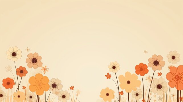 retro groovy background with flowers on the sides and free space for inscriptions