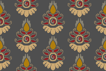 Ikat floral paisley embroidery on black background.Ikat ethnic oriental pattern traditional.Aztec style abstract vector illustration.design for texture,fabric,clothing,wrapping,decoration,sarong,scarf