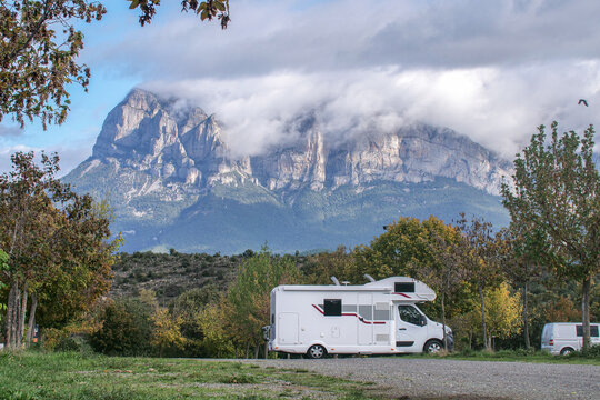Camper Van with Stunning Pyrenees Mountains in the Background