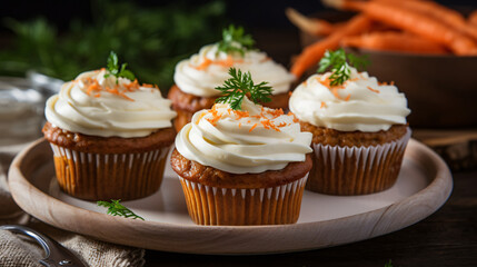 Obraz na płótnie Canvas Carrot Cupcakes Muffins with Cream