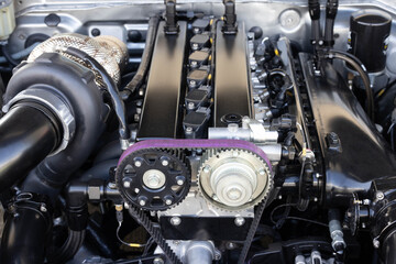The powerful engine of car,  Internal design of engine, Car engine part, Under the hood of sports...