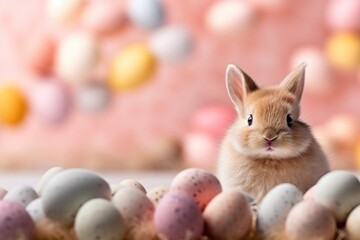 Naklejka na ściany i meble Adorable Easter Bunny Among Pastel Eggs