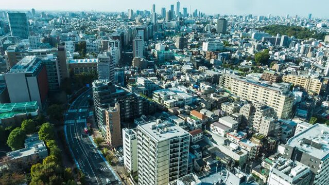 Timelapse footage of Tokyo cityscape from above, Japan