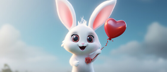  a super cute white fairy rabbit holding a red heart