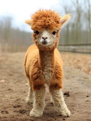 Obraz premium Baby Alpaca Parade: Adorable Farm Animal Cuties Explore the Serene Beauty of Nature on The Enchanting Alpaca Farm