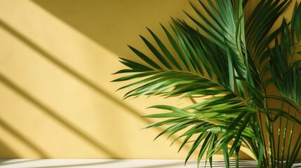 Tropical leaves shadow shade reflected on minimal wall background