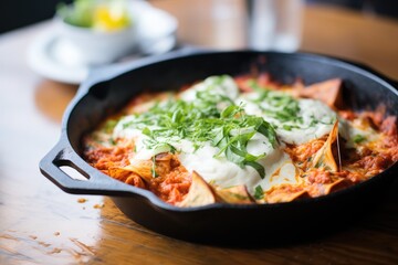 lasagna in a cast iron skillet, mozzarella on top - obrazy, fototapety, plakaty