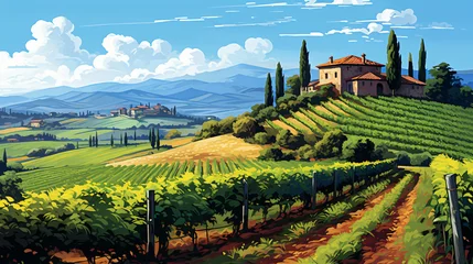 Deurstickers italy tuscan vineyards rolling illustration © Rimsha