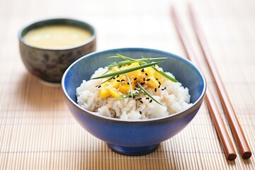 mango sticky rice with sesame seeds topping
