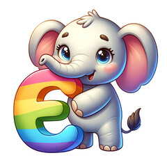 Animal Rainbow Alphabet, Letter E For Kids And Education
