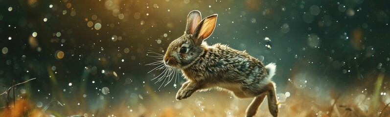 Bunny bouncing . Animal background  - obrazy, fototapety, plakaty