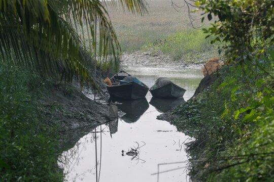 fishing boat on the canal at barishal,Bangladesh.