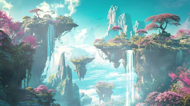 dreamlike landscape filled with psychedelic elements, loop video background animation, cartoon anime style, for vtuber / streamer backdrop