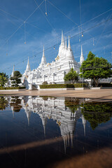 Water Reflection of Phra Dhutanga Chedi, Wat Asokaram temple, Landmark of Samut Prakan, Bang Pu, Thailand