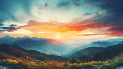 Panoramic view of the sunrise in the Tatra mountains - obrazy, fototapety, plakaty