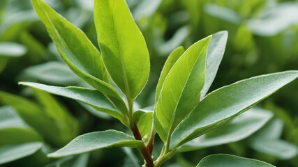Fototapeta premium Close-up of a green plant, sage leaves plant, medicine plant,Closeup of fresh green leaves of sage on blurred background against sunlight in nature