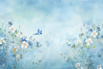 Blooms waltz on azure, crafting ethereal symphony for captivating banners