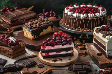 The iconic desserts of the Black Forest region, slices of Black Forest cake and cherry strudel